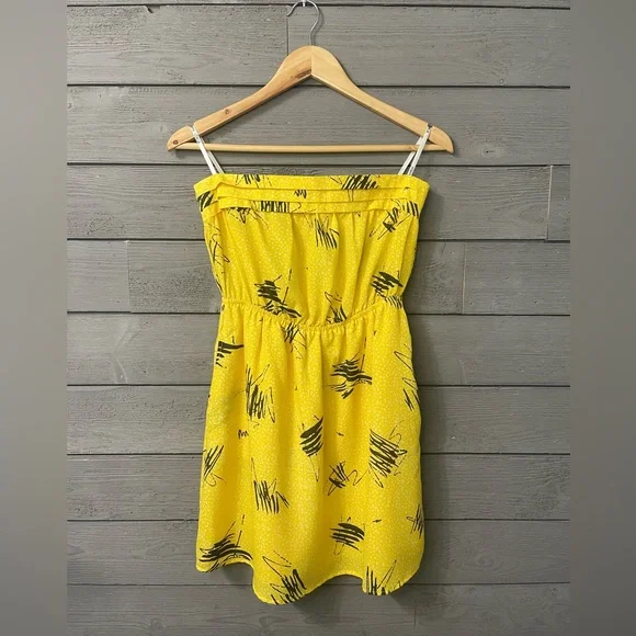 MiMi Chica Yellow & Grey Patterned Strapless Sun Dress S Spring Summern Beach - Picture 8 of 10